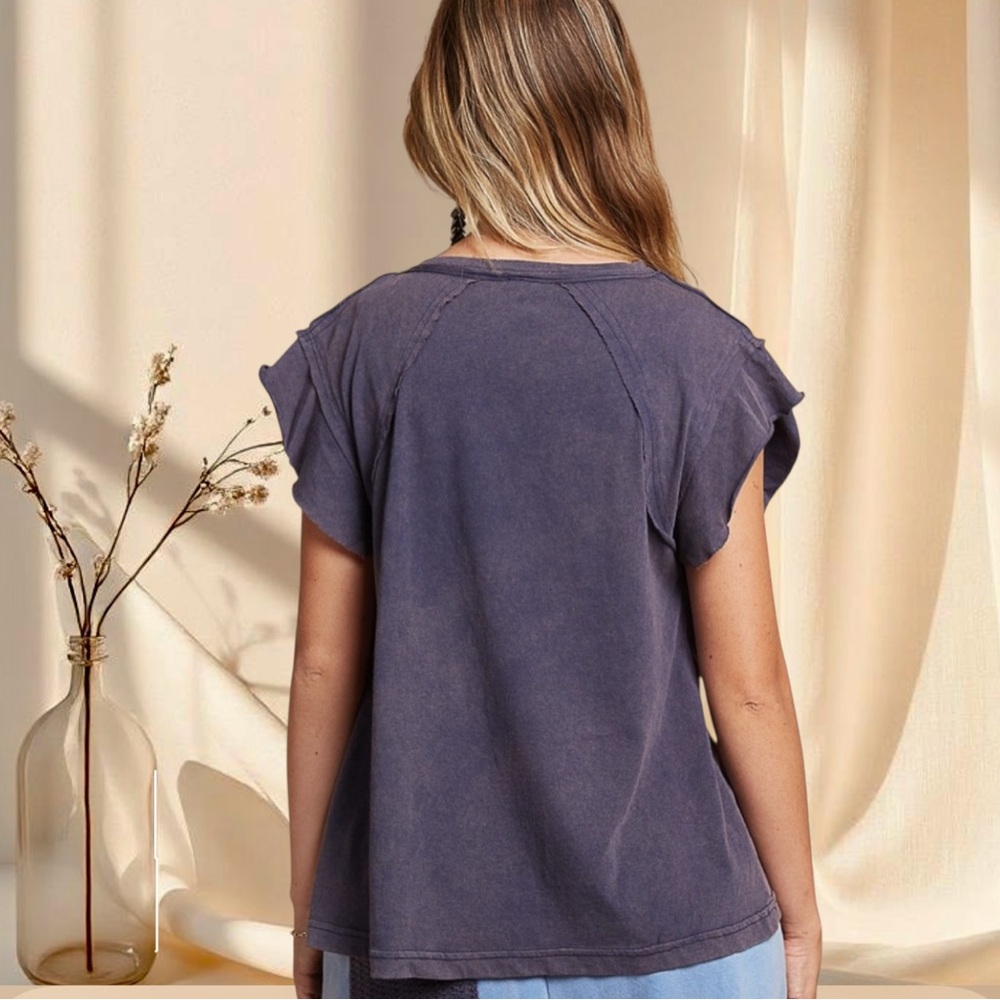 POL Baby Tee Ruffle Sleeve Bohemian Cotton Top - Picture 4 of 8